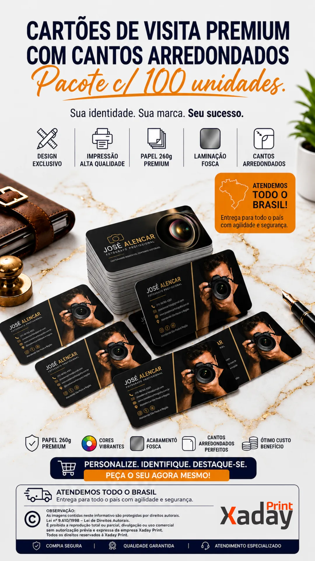 Cartões de Visitas com 4 Cantos Arredondados 300g Premium
