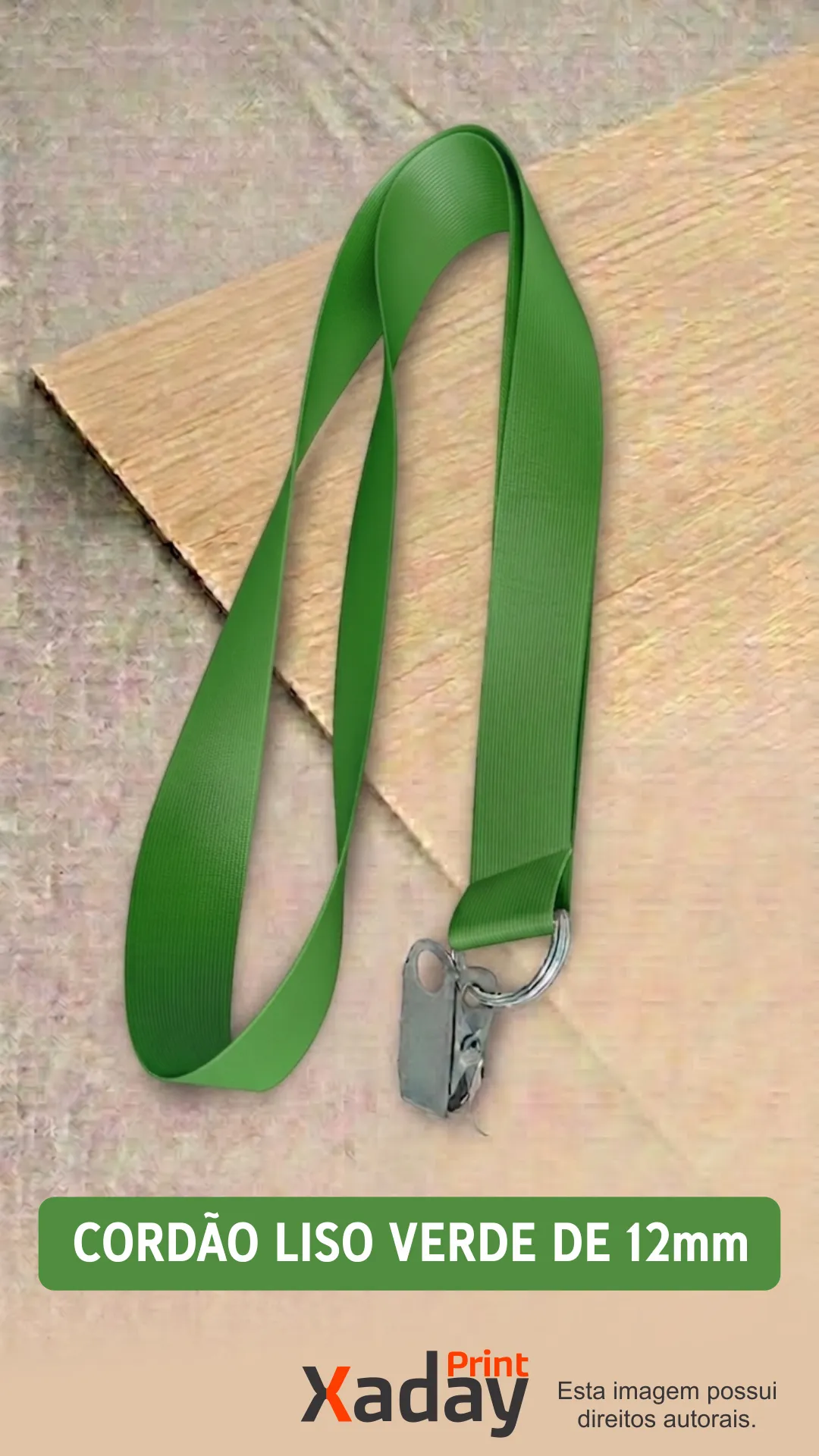 Cordão Liso Verde de 12mm c/ Ponteira Jacaré para Crachás