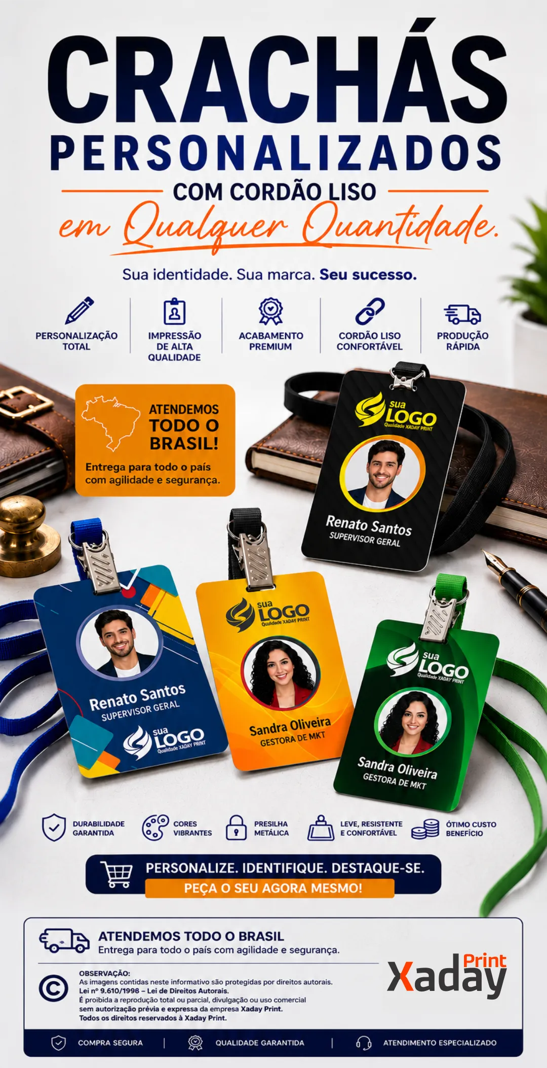 Crachás Personalizados com Cordão Liso