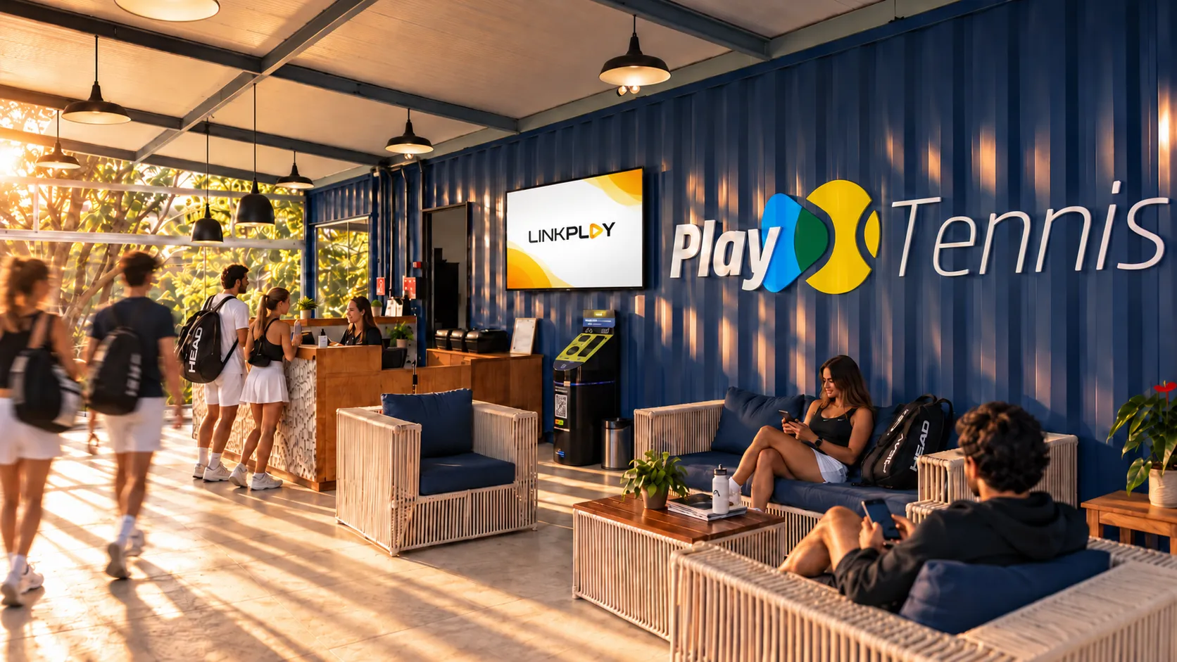 Recepção da PlayTennis com tela de mídia LinkPlay